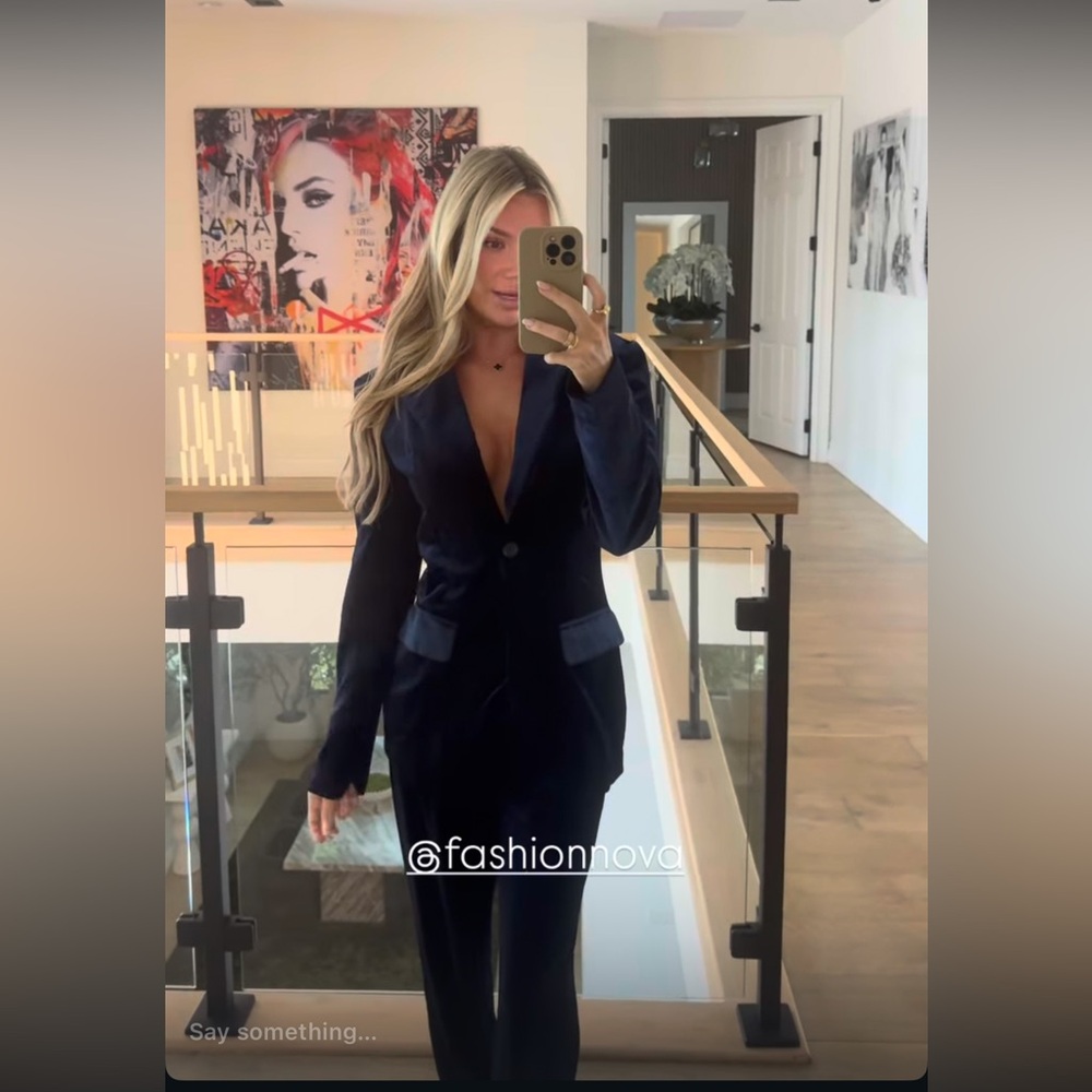 Fashionnova Blue Two Piece Velour Set